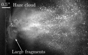 One stage of the impact experiment on concrete captured using high-speed video imaging at 0.5 million frames per second.
